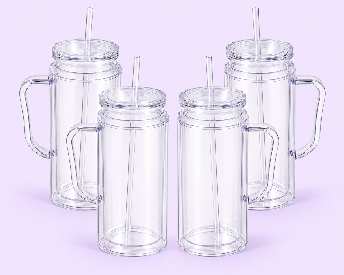 16oz Acrylic With Handle Clear Lid and Straw Snowglobe