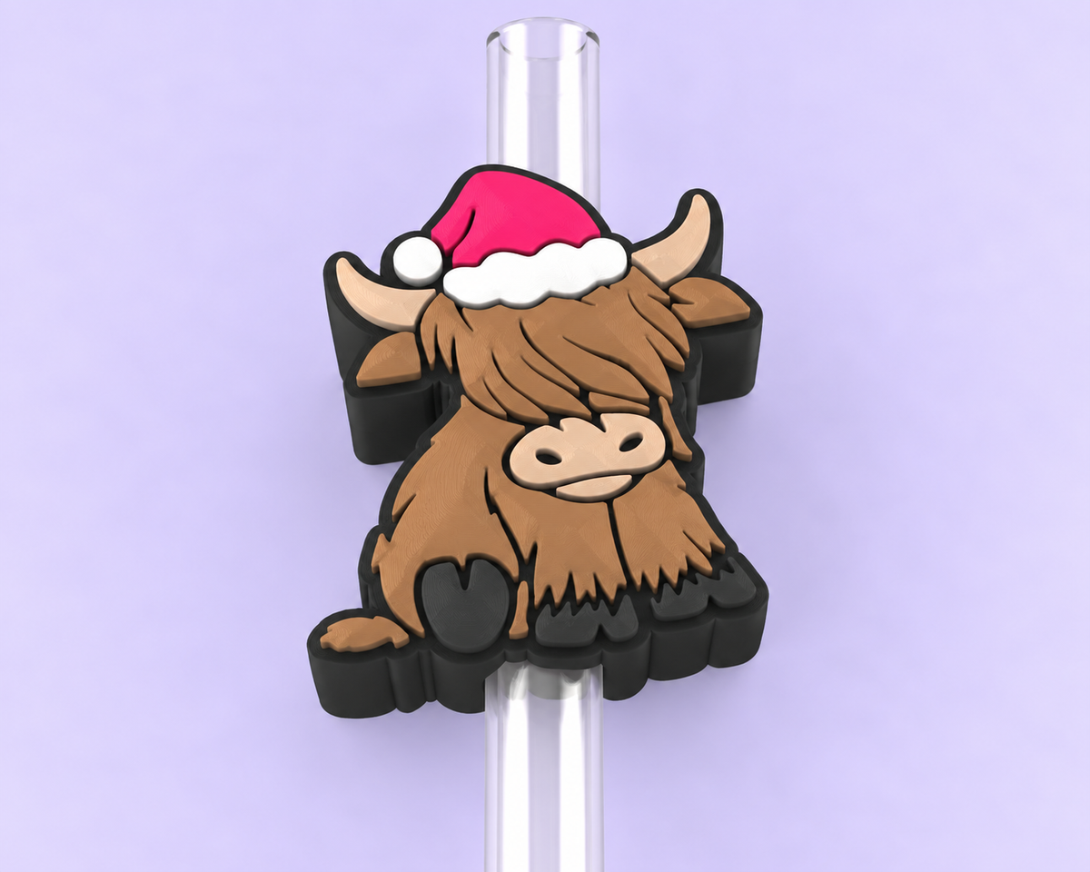 Christmas Highland Cow Straw Topper