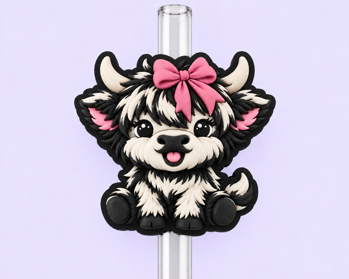 Cute Cow with Bow Straw Topper