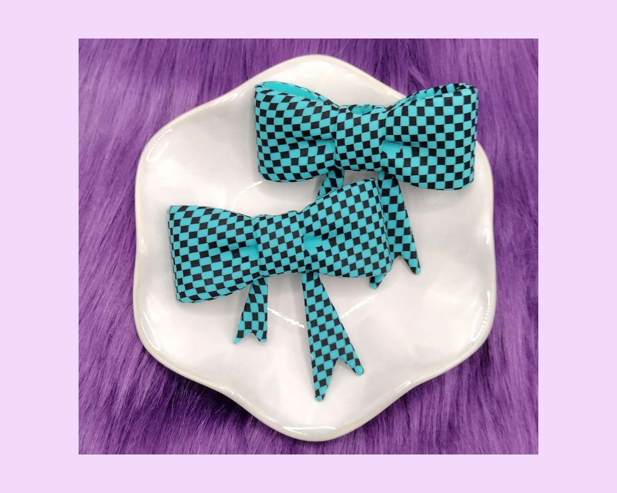 Teal and Black Bow Straw Topper