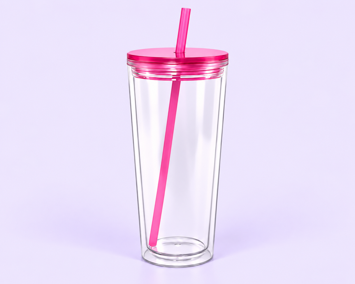 24oz Colored Acrylic Snowglobe Tumbler with Colored Straw