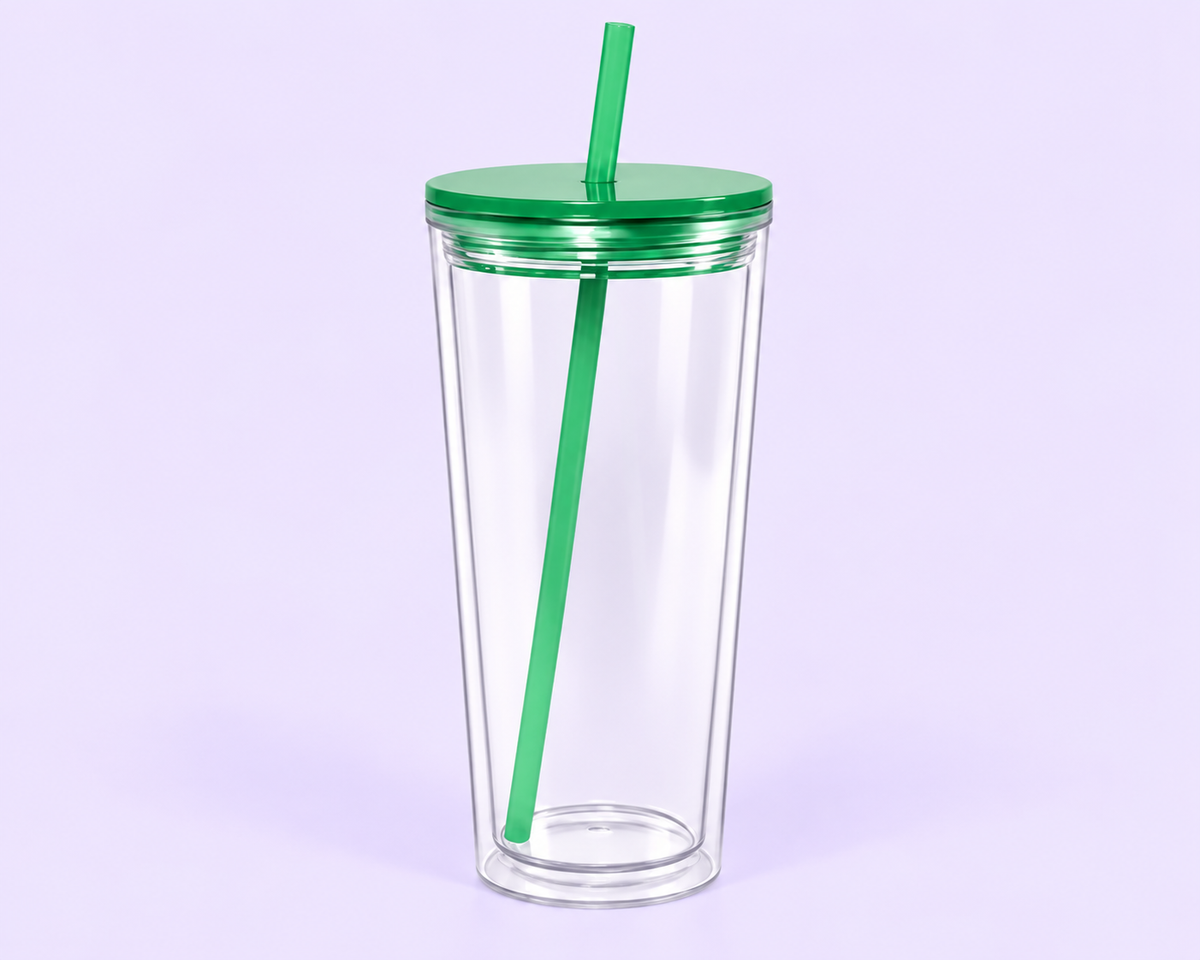 24oz Colored Acrylic Snowglobe Tumbler with Colored Straw