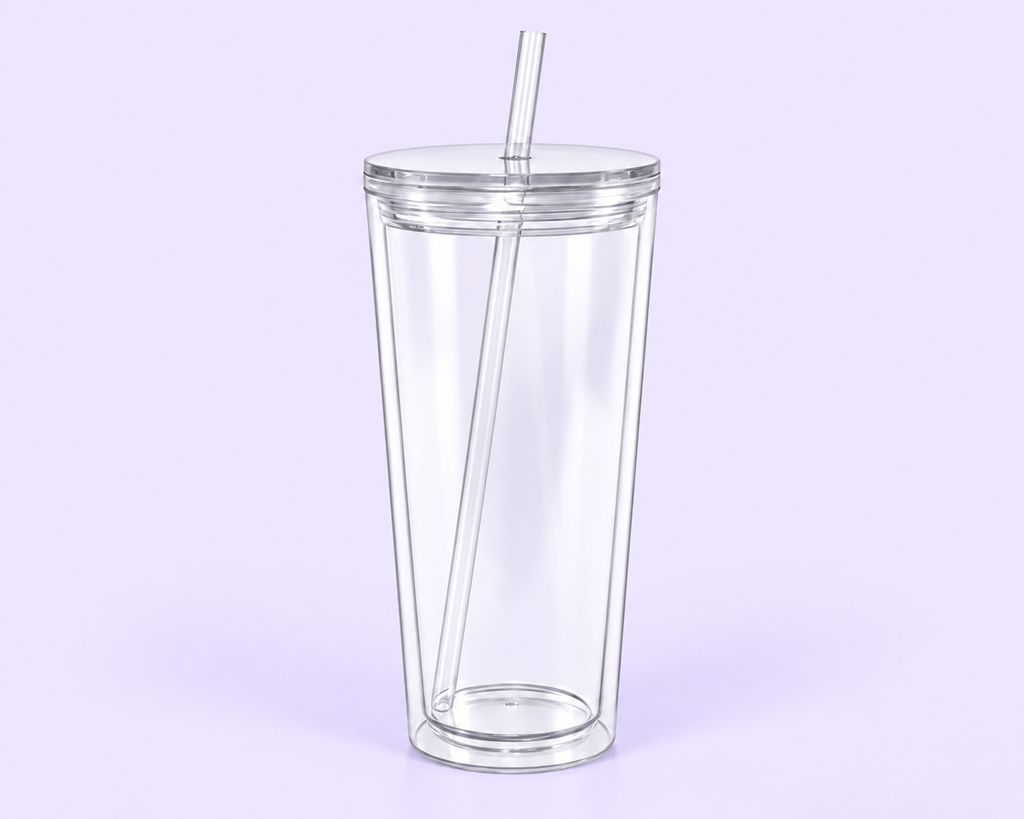 24oz Colored Acrylic Snowglobe Tumbler with Colored Straw