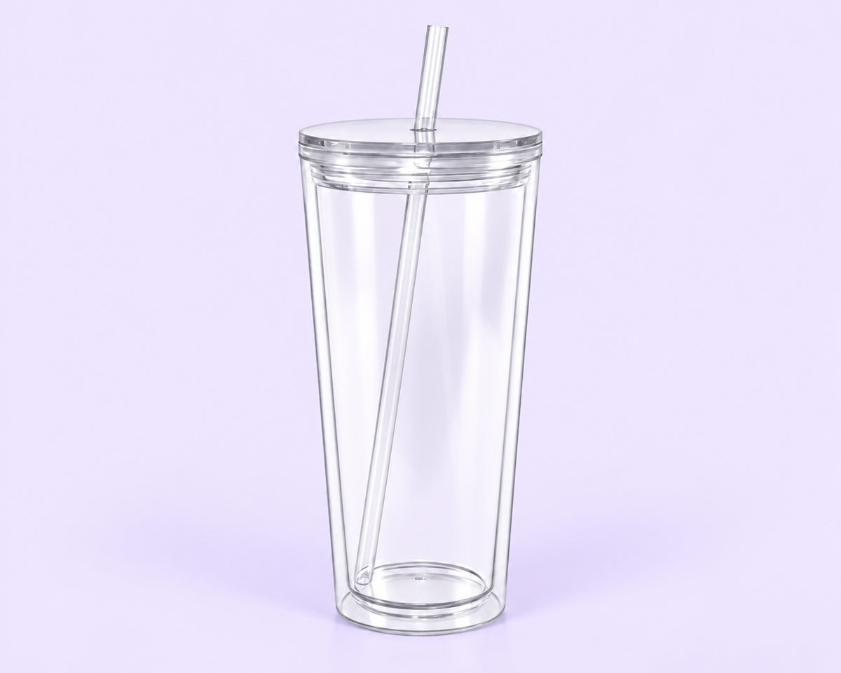 24oz Colored Acrylic Snowglobe Tumbler with Colored Straw