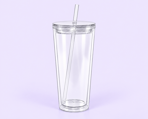 24oz Colored Acrylic Snowglobe Tumbler with Colored Straw