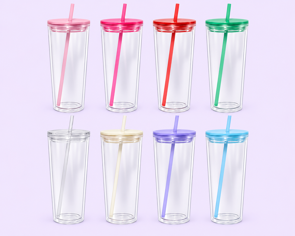 24oz Colored Acrylic Snowglobe Tumbler with Colored Straw