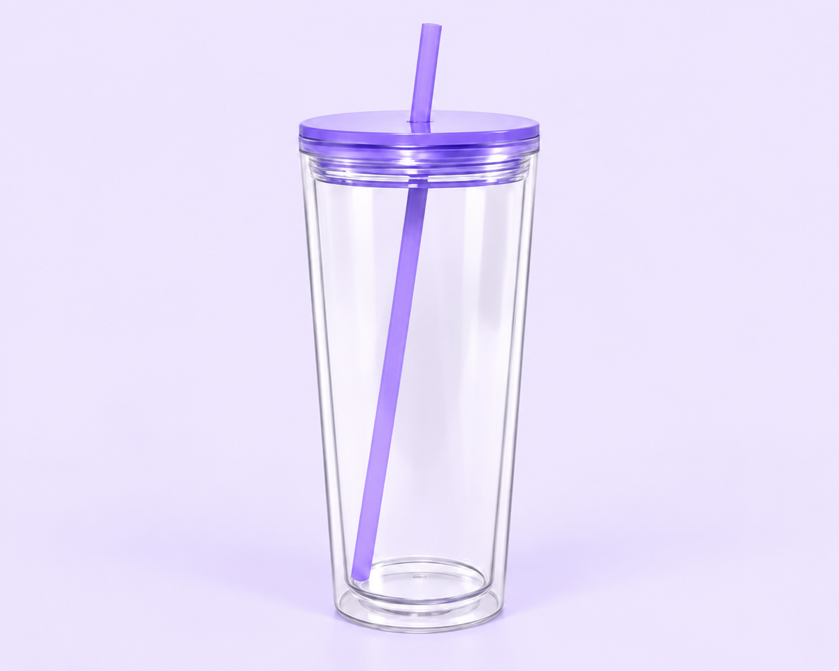 24oz Colored Acrylic Snowglobe Tumbler with Colored Straw