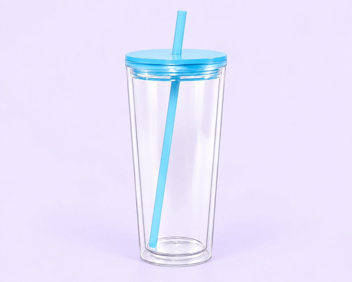 24oz Colored Acrylic Snowglobe Tumbler with Colored Straw