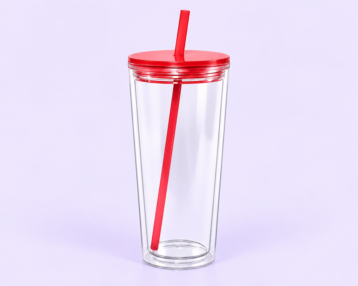 24oz Colored Acrylic Snowglobe Tumbler with Colored Straw