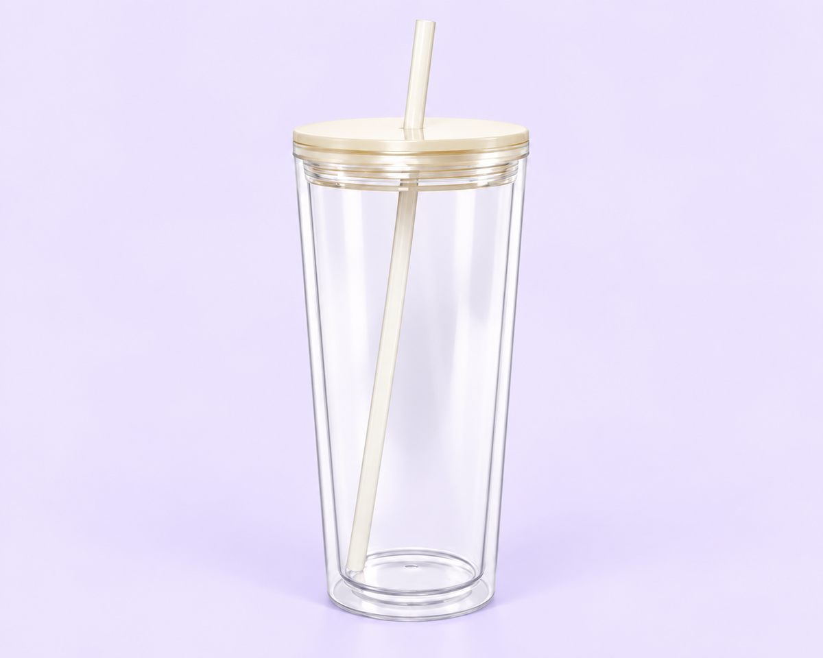 24oz Colored Acrylic Snowglobe Tumbler with Colored Straw