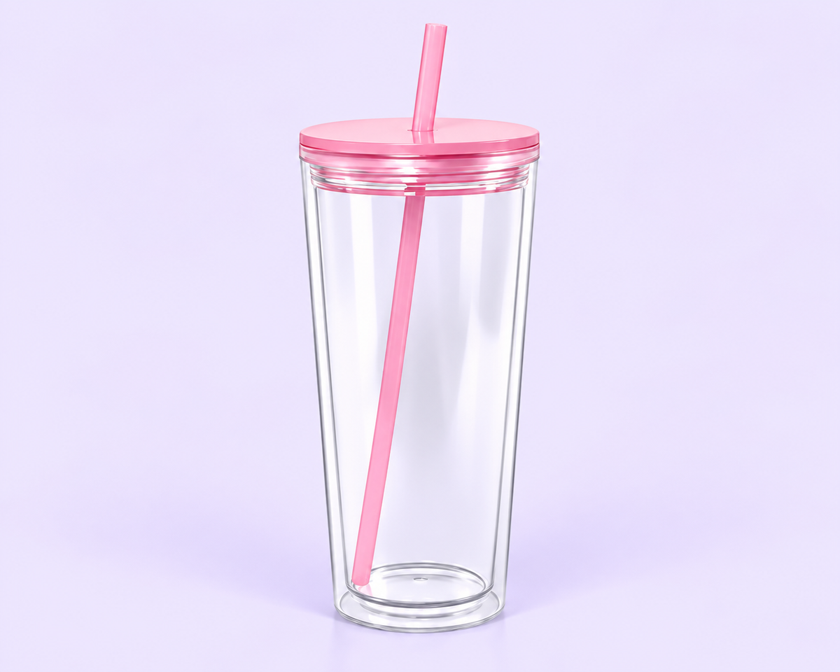 24oz Colored Acrylic Snowglobe Tumbler with Colored Straw